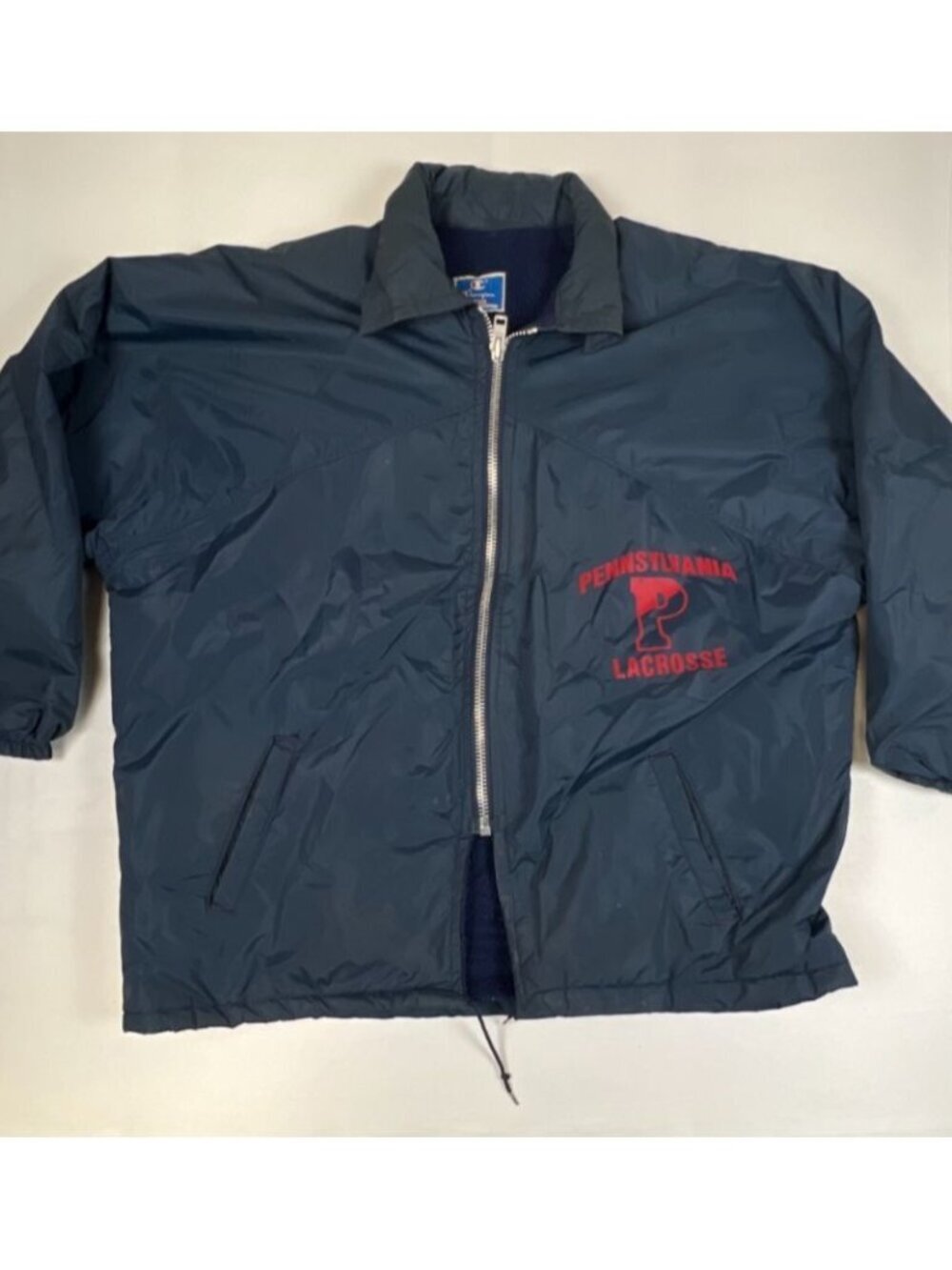 Vintage Champion L Men's Pennsylvania Lacrosse Fleece Lined Navy Windbreaker USA